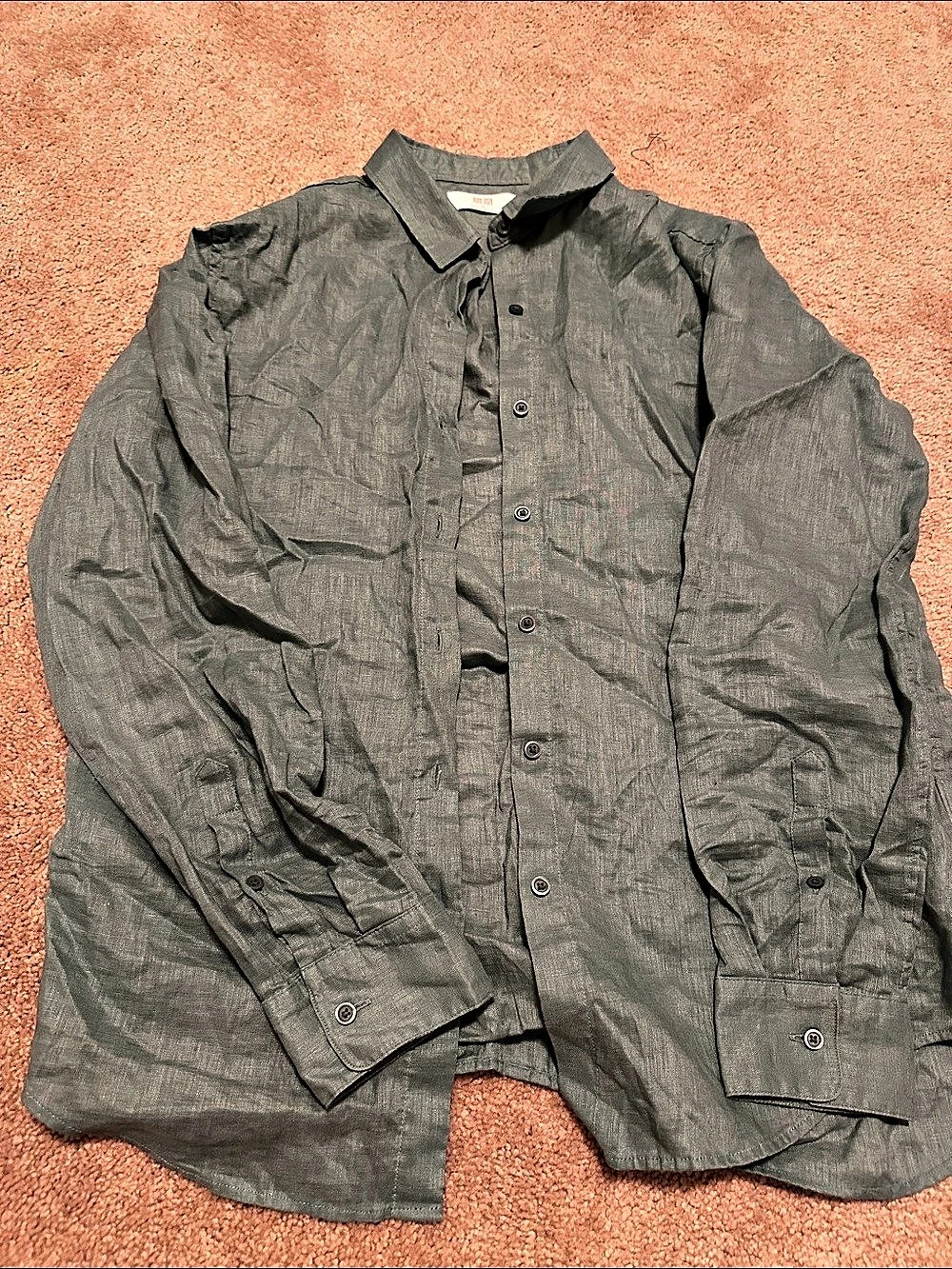 Uniqlo Premium Linen Long Sleeve Shirt Green Medium